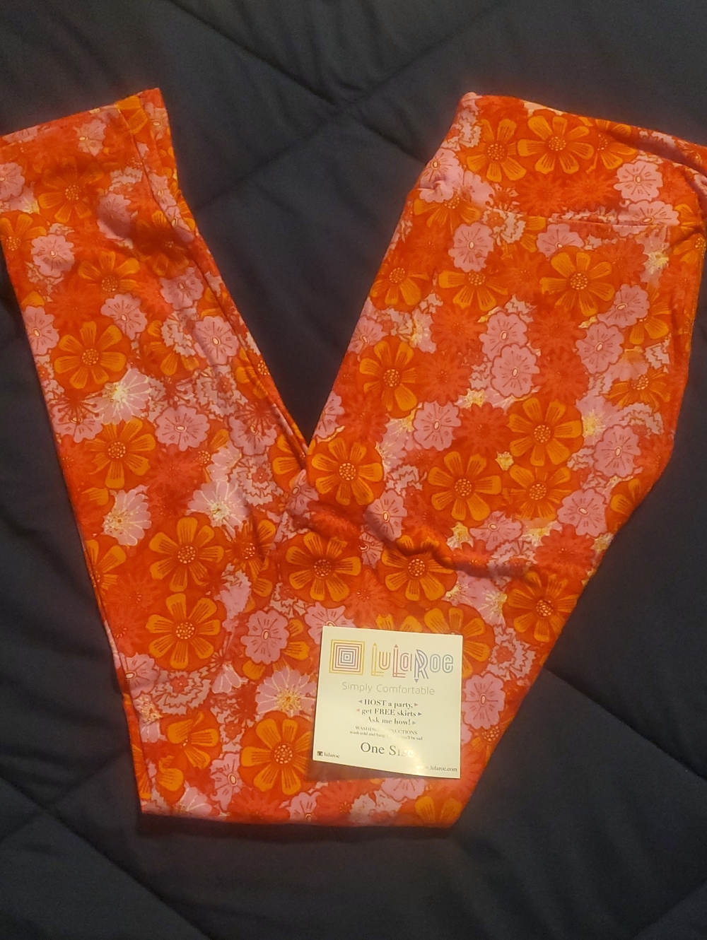 LuLaRoe Womens Floral Orange and Pink Leggings